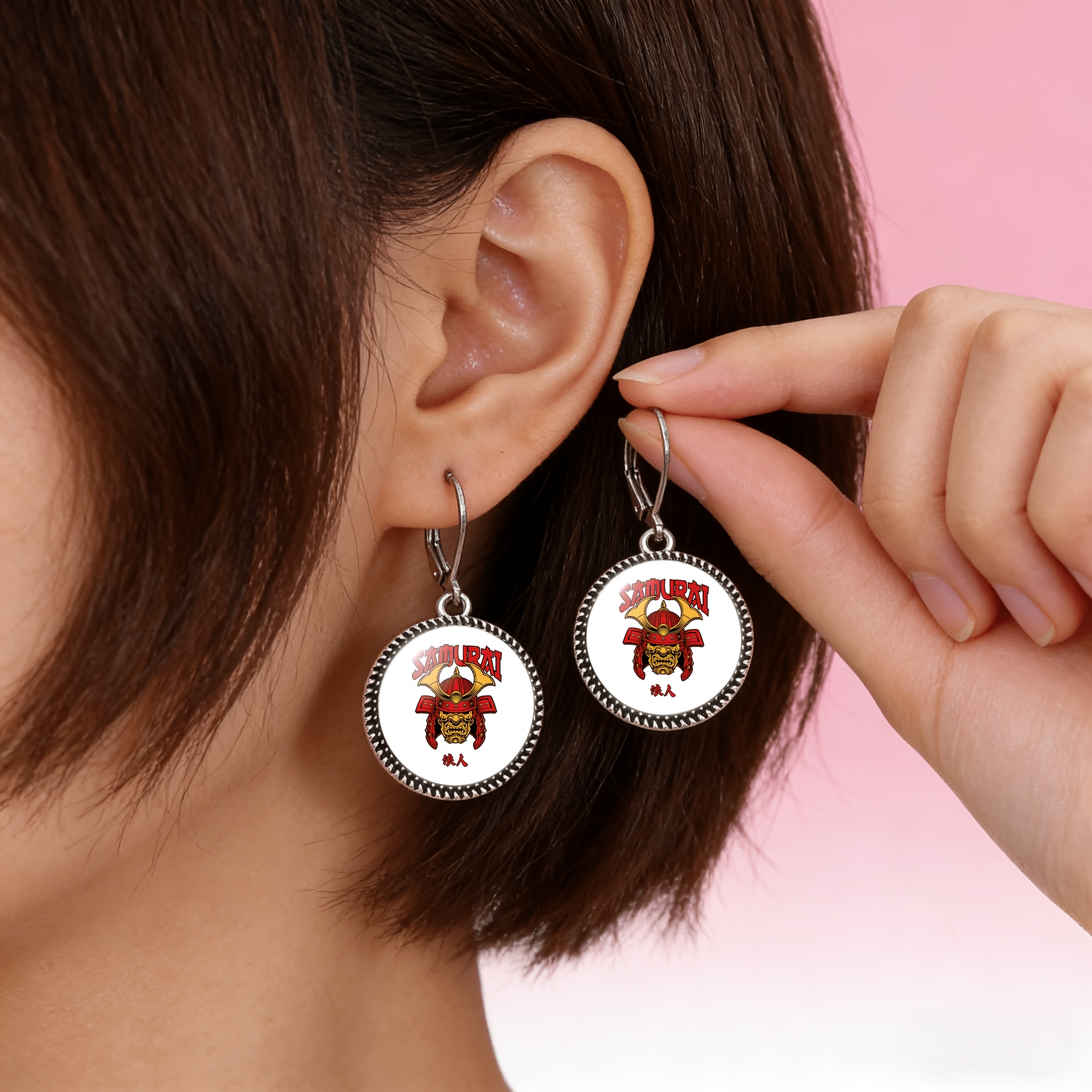3pc Women's Round Glass Base Classic Jewelry Set, Samurai Design